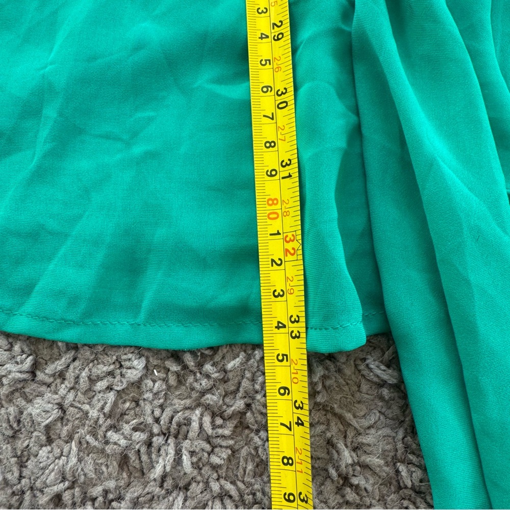 H&M One-Shoulder DRESS Green Pleated Chiffon Asymmetrical Hem Bridesmaid 4 - Picture 8 of 11